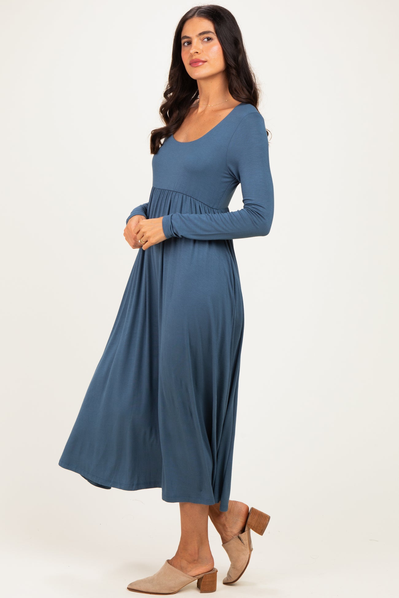 Teal Long Sleeve Scoop Neck Maxi Dress