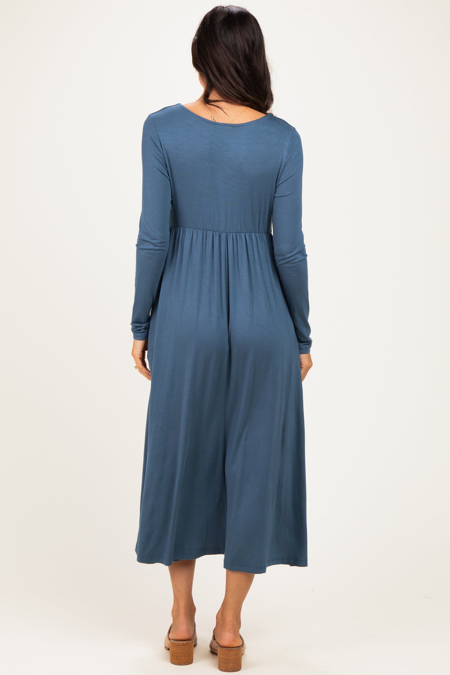 Teal Long Sleeve Scoop Neck Maxi Dress