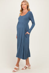 Teal Long Sleeve Scoop Neck Maternity Maxi Dress