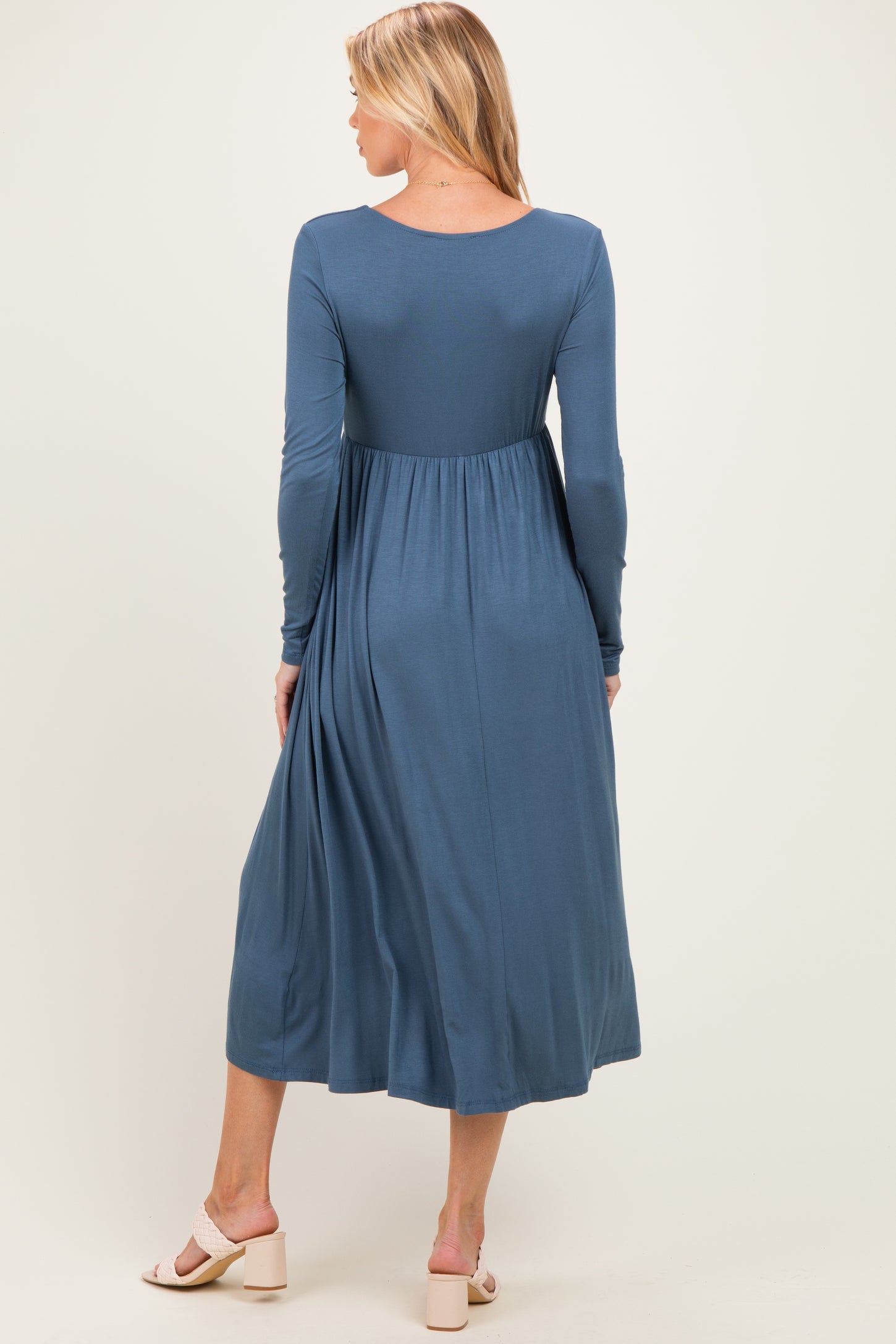 Teal Long Sleeve Scoop Neck Maternity Maxi Dress