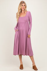 Mauve Lavender Long Sleeve Scoop Neck Maxi Dress