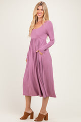 Mauve Lavender Long Sleeve Scoop Neck Maxi Dress