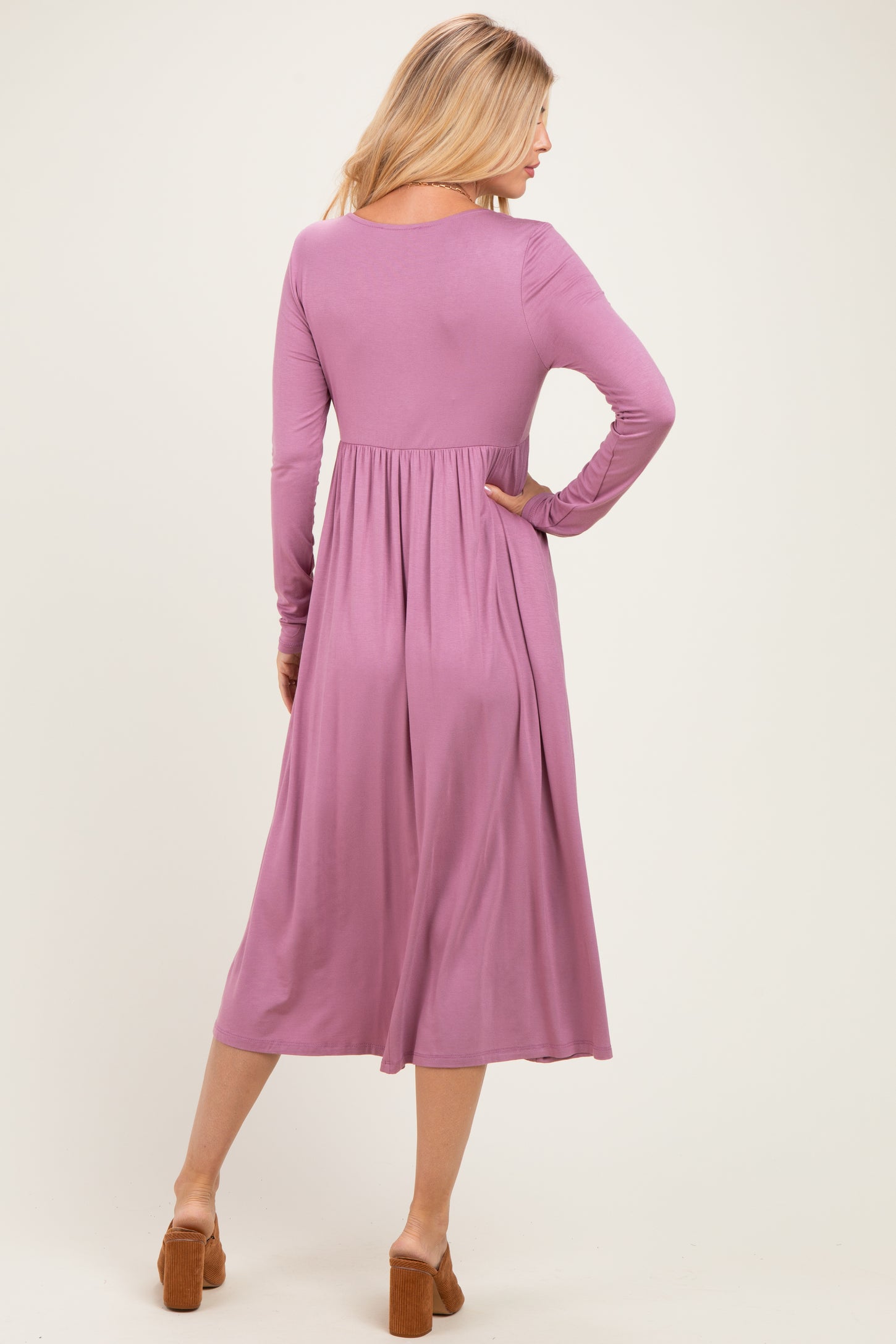Mauve Lavender Long Sleeve Scoop Neck Maxi Dress