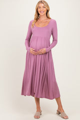 Mauve Lavender Long Sleeve Scoop Neck Maternity Maxi Dress