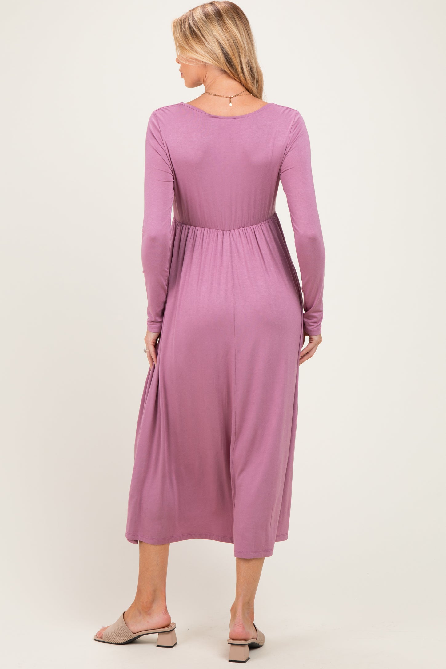 Mauve Lavender Long Sleeve Scoop Neck Maternity Maxi Dress