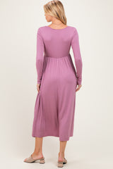 Mauve Lavender Long Sleeve Scoop Neck Maternity Maxi Dress