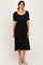 Black Button Front Short Ruffle Sleeve Midi Dress