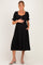 Black Button Front Short Ruffle Sleeve Maternity Midi Dress