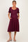 Burgundy Button Front Short Ruffle Sleeve Maternity Midi Dress