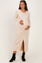 Cream Ribbed Long Sleeve Button Down Maternity Midi Dress