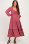 Mauve Tiered Long Sleeve V-Neck Maternity Maxi Dress