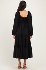 Black Tiered Long Sleeve V-Neck Maxi Dress