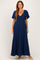Navy Knotted V-Neck Flutter Sleeve Maxi Dress