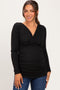 Black Ribbed Knit Long Sleeve Wrap Maternity Nursing Top