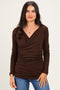 Brown Ribbed Knit Long Sleeve Wrap Nursing Top