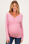 Mauve Ribbed Knit Long Sleeve Wrap Maternity Nursing Top