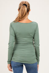 Sage Ribbed Knit Long Sleeve Wrap Maternity Nursing Top