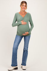 Sage Ribbed Knit Long Sleeve Wrap Maternity Nursing Top