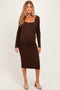 Brown Fitted Long Sleeve Square Neck Maternity Midi Dress