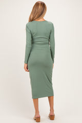 Sage Fitted Long Sleeve Square Neck Maternity Midi Dress