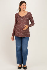 Brown Long Sleeve Maternity Henley Top