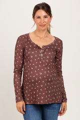 Brown Long Sleeve Maternity Henley Top