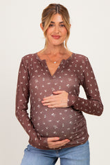 Brown Floral Long Sleeve Maternity Top