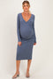 Blue Long Sleeve Wrap V-Neck Maternity Nursing Midi Dress