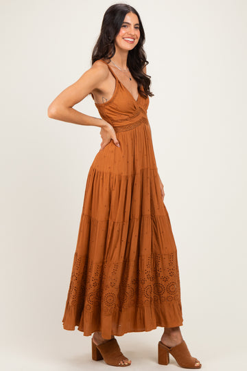 Desert Lace Accent V-Neck Tiered Maxi Dress