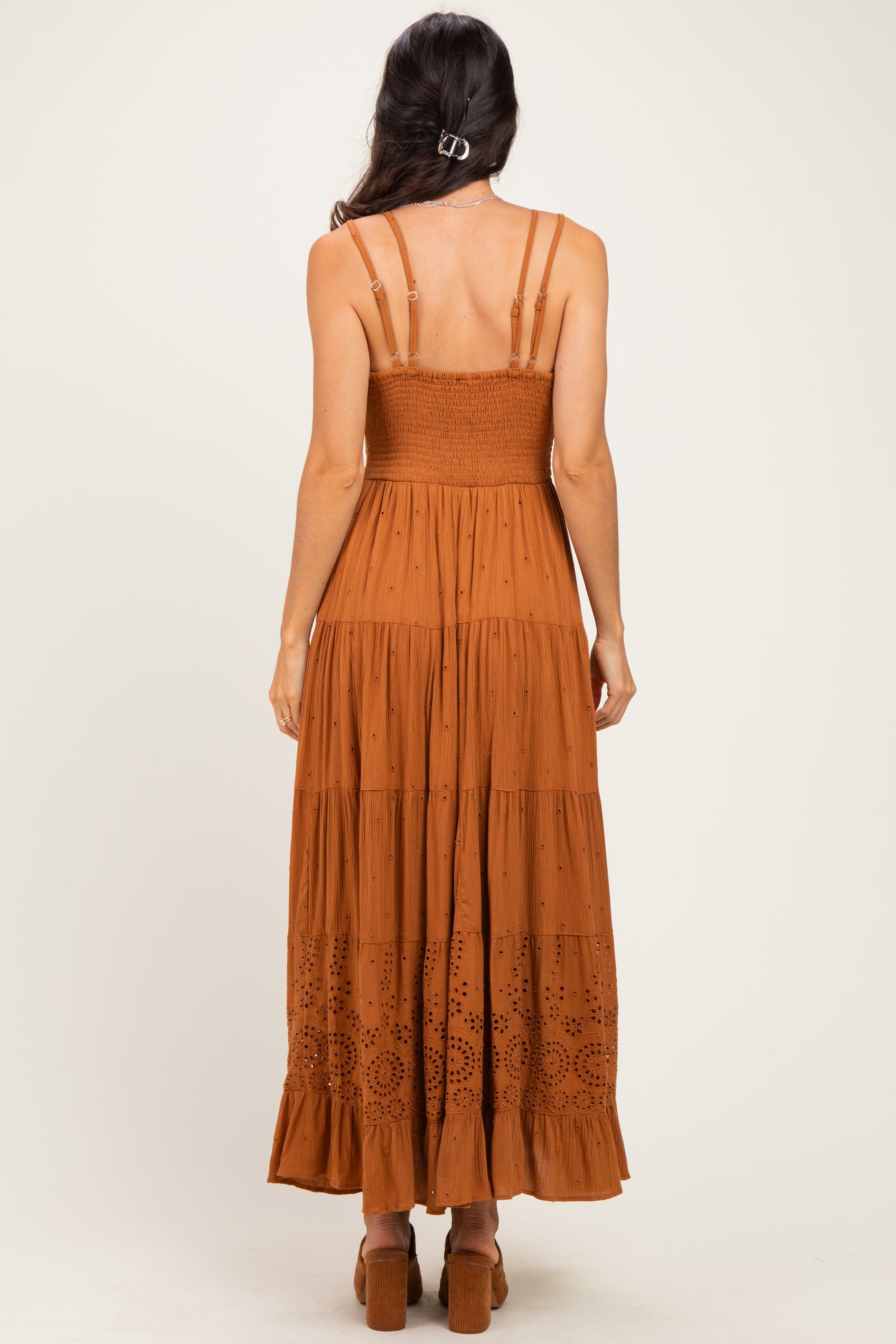 Desert Lace Accent V-Neck Tiered Maxi Dress