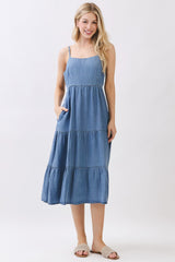 Medium Wash Denim Tiered Cami Midi Dress