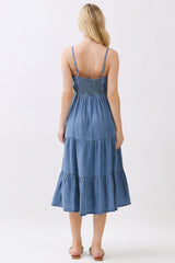 Medium Wash Denim Tiered Cami Midi Dress