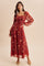 Burnt Ginger Floral Mesh Front Tie Maxi Dress