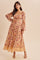 Sand Beige Floral Mesh Front Tie Maxi Dress