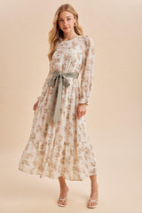 Cloud Floral Sash Tiered Maxi Dress