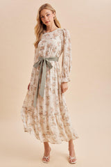 Cloud Floral Sash Tiered Maxi Dress