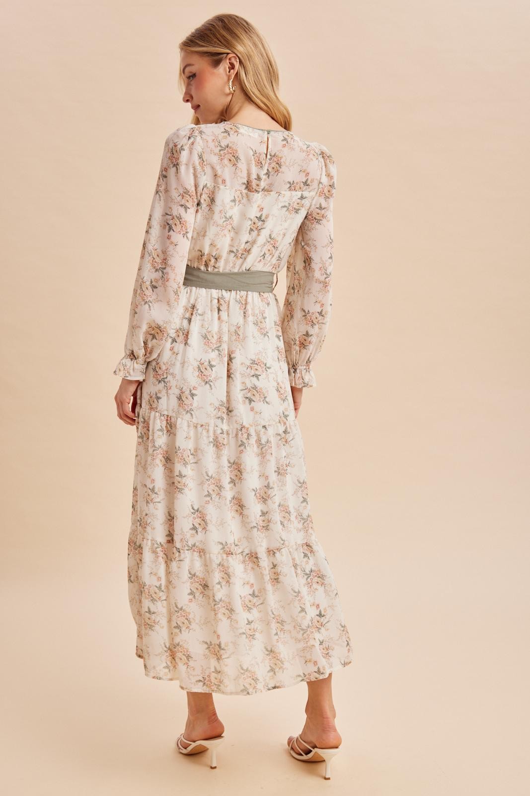 Cloud Floral Sash Tiered Maxi Dress