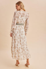 Cloud Floral Sash Tiered Maxi Dress