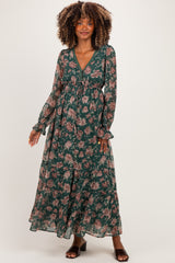 Eucalyptus Floral Chiffon Button Down Maternity Maxi Dress