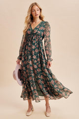 Eucalyptus Floral Chiffon Button Down Maternity Maxi Dress