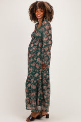 Eucalyptus Floral Chiffon Button Down Maternity Maxi Dress