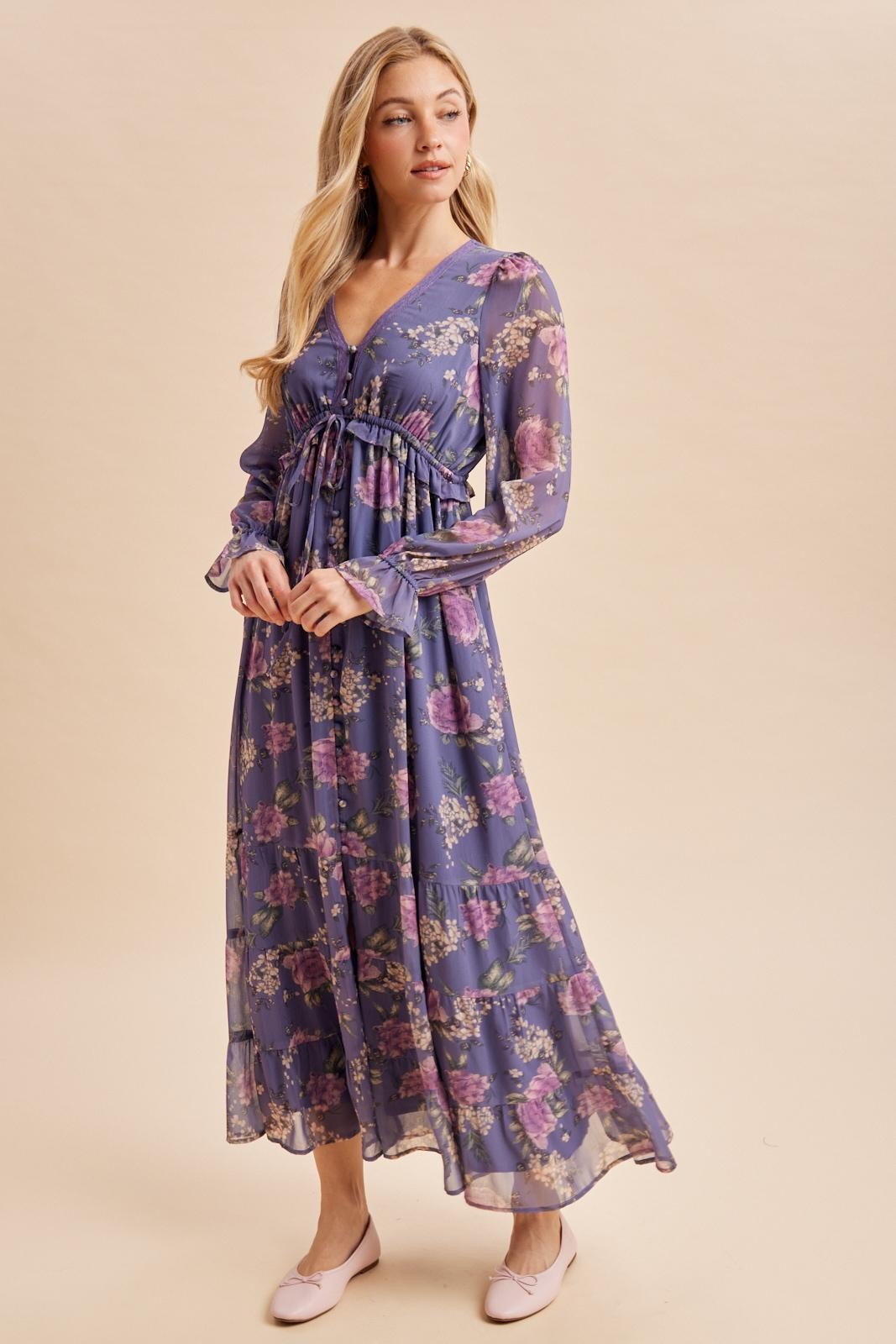 Plum Floral Chiffon Button Down Maxi Dress – PinkBlush