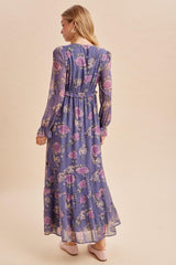 Plum Floral Chiffon Button Down Maxi Dress