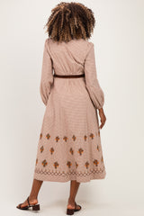 Sepia Button Down Embroidered Plaid Maternity Midi Dress