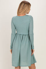 Sage/ Off White Striped Long Sleeve Nursing Dress