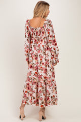 Cream Floral Long Sleeve Maxi Dress