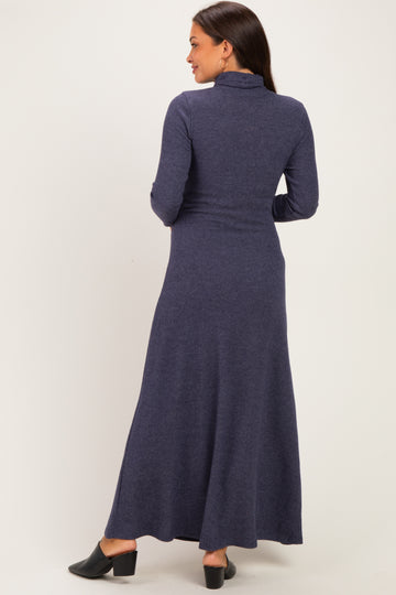 Navy Turtleneck Long Sleeve Maternity Maxi Dress