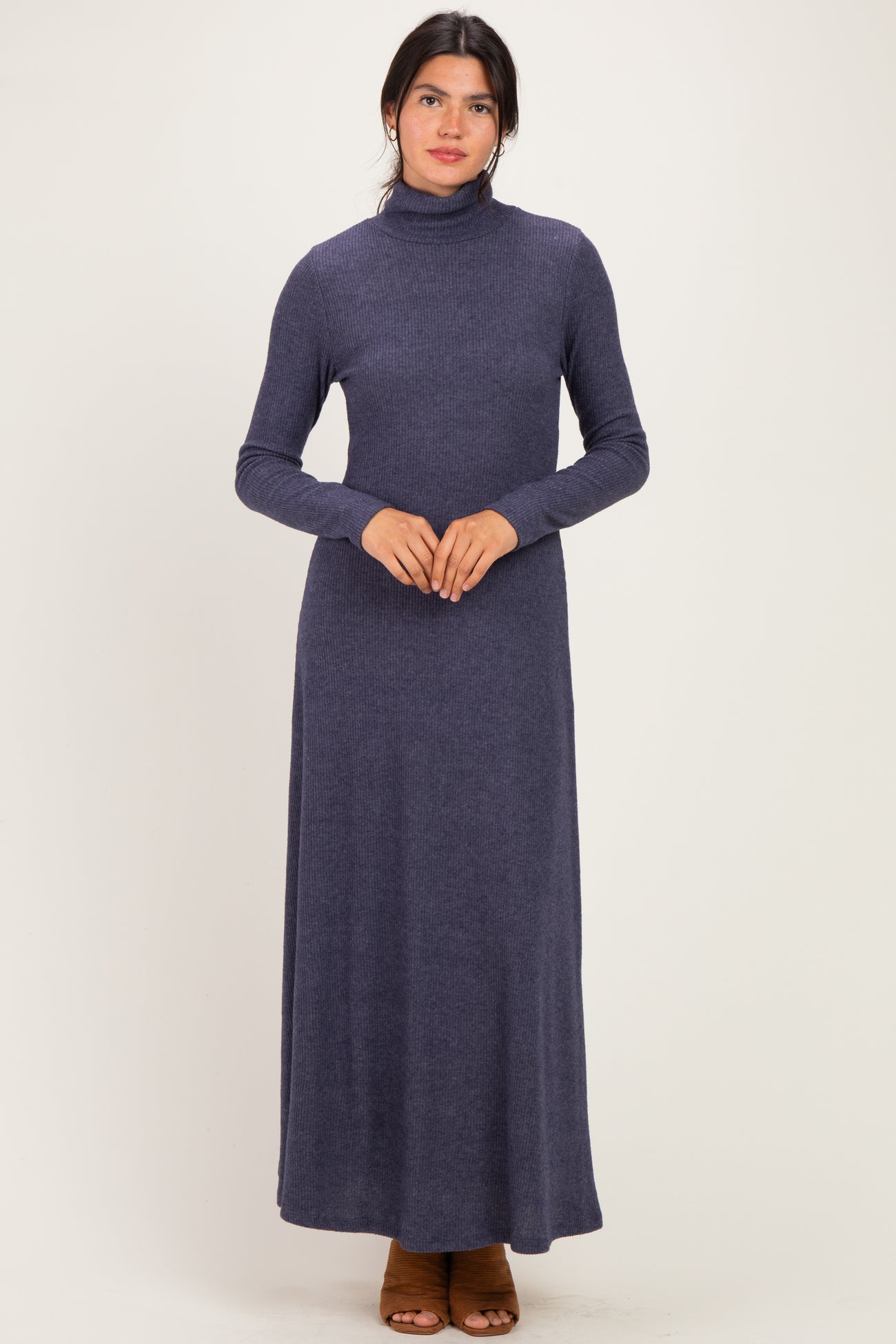 Navy Turtleneck Long Sleeve Maternity Maxi Dress