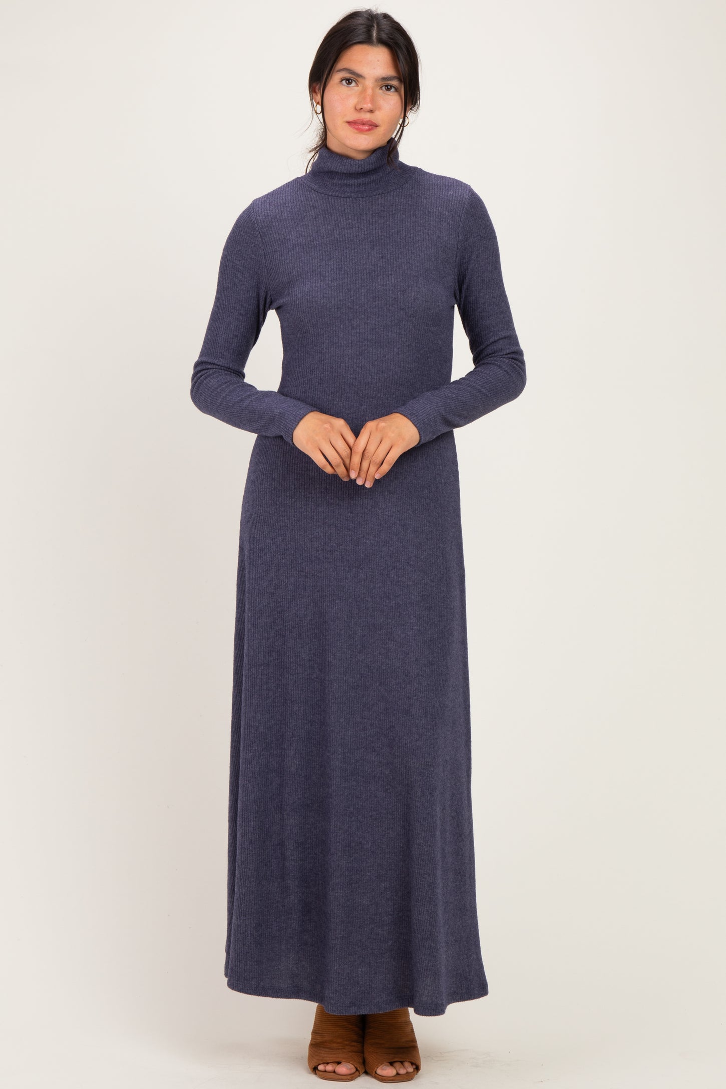 Navy Turtleneck Long Sleeve Maternity Maxi Dress