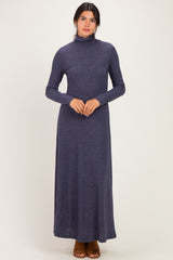 Navy Turtleneck Long Sleeve Maternity Maxi Dress